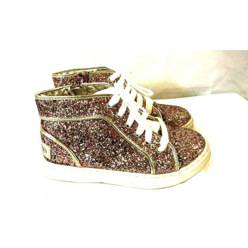 Steve Madden Girls GOLD GLITTER High Top Sneakers Size 3 - EUC